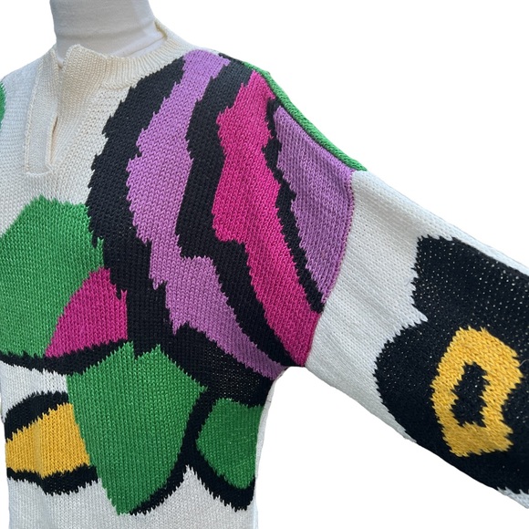 VINTAGE HAND LOOMED Sweater Floral Design Excellent Pre-Owned Condition Medium - Picture 9 of 10